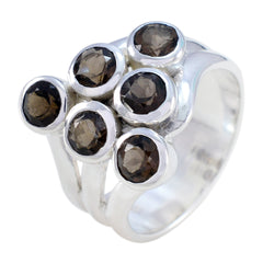 Riyo Presentable Gem Smoky Quartz Solid Silver Ring Jewelry World