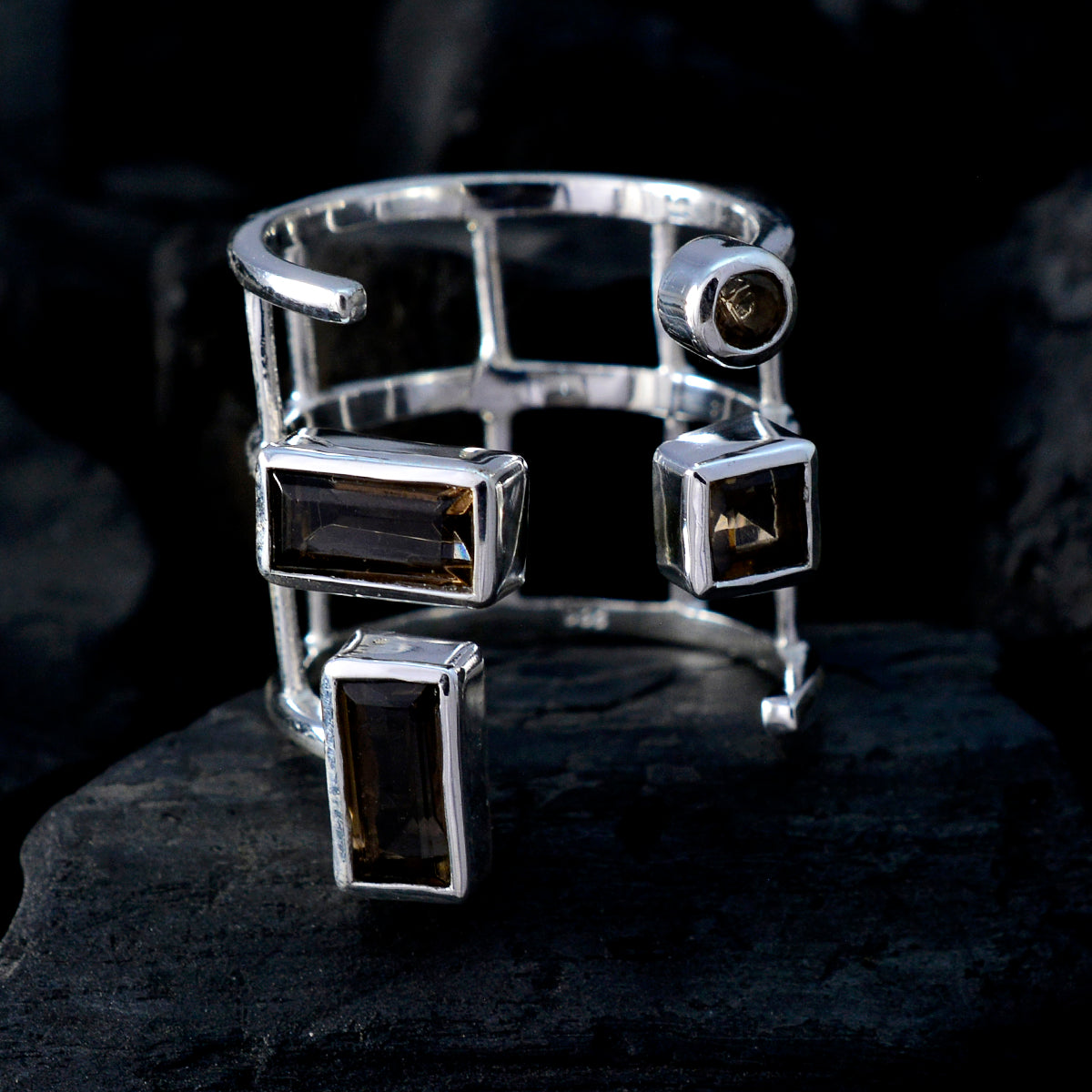 riyo pietra nubile anelli in argento con quarzo fumé posizioni di gioielli kays