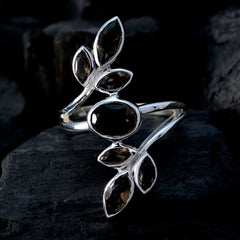 portagioie per bambini con anello in argento sterling 925 con gemma simmetrica al quarzo fumé