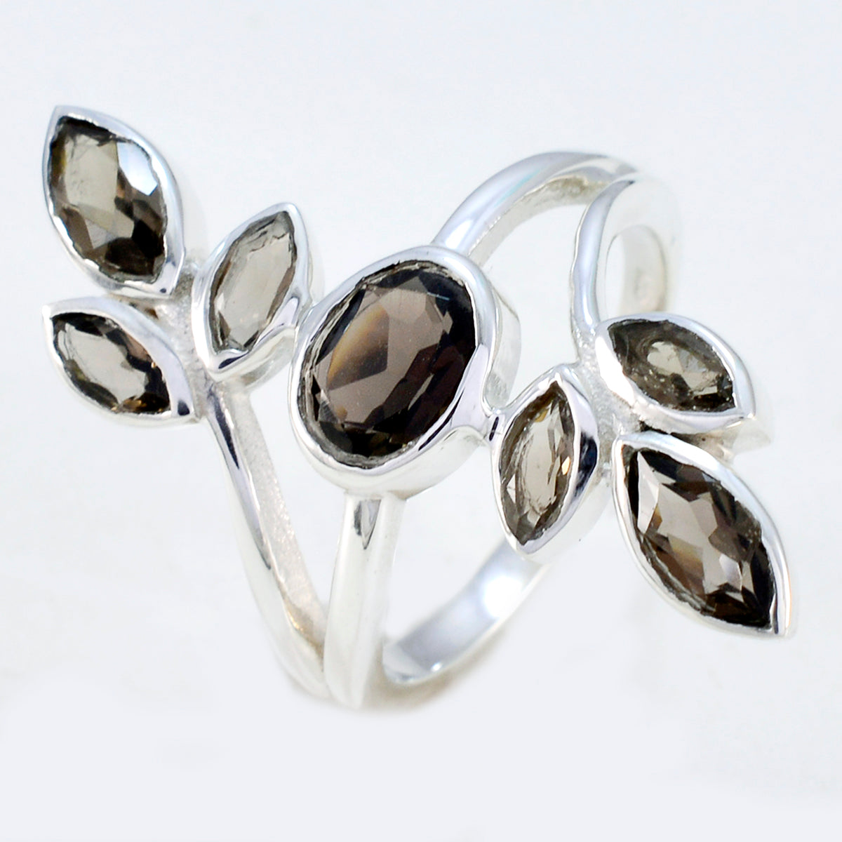 portagioie per bambini con anello in argento sterling 925 con gemma simmetrica al quarzo fumé