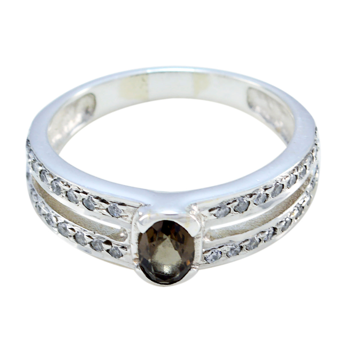 Riyo venta al por mayor de piedras preciosas de cuarzo ahumado anillo de plata 925 joyería de la suerte