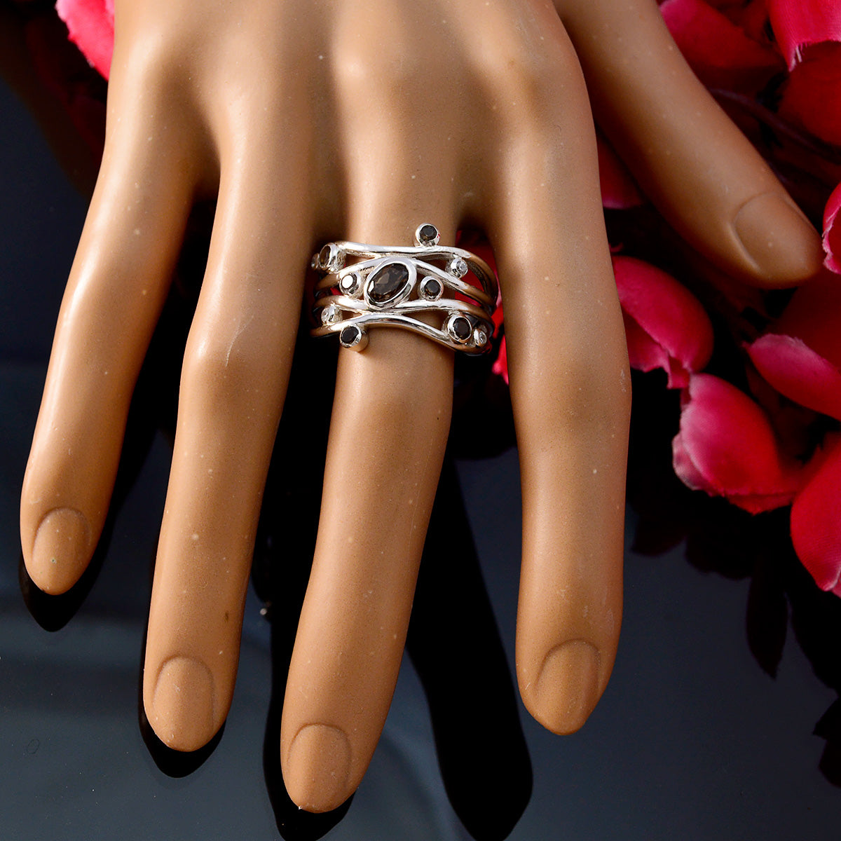 оптовые продажи драгоценных камней дымчатый кварц кольца из стерлингового серебра роскошные ювелирные изделия