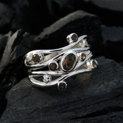 Groothandel edelstenen rookkwarts sterling zilveren ringen luxe sieraden