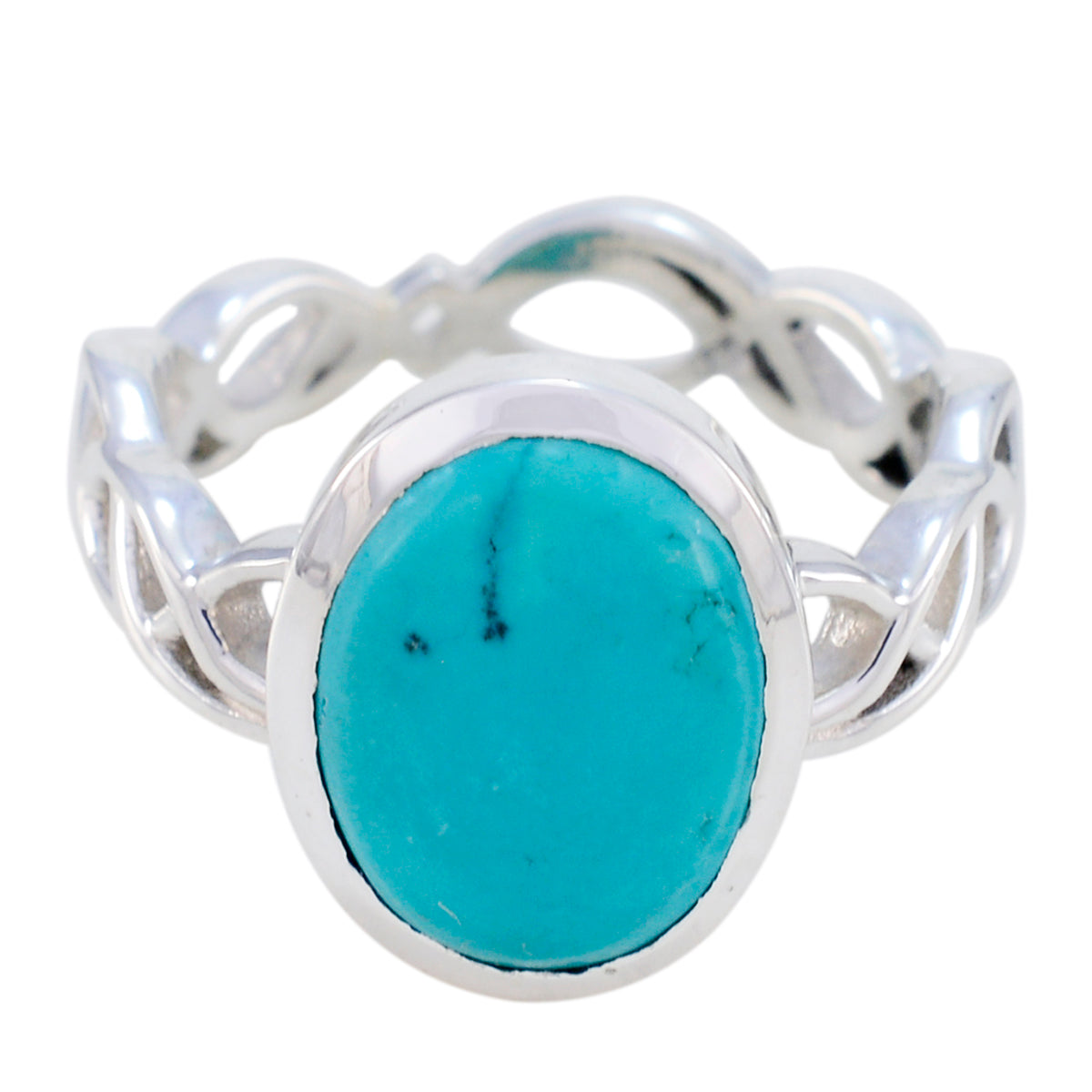 Riyo Rajasthan Stone Turquoise Solid Silver Ring Paw Print Jewelry
