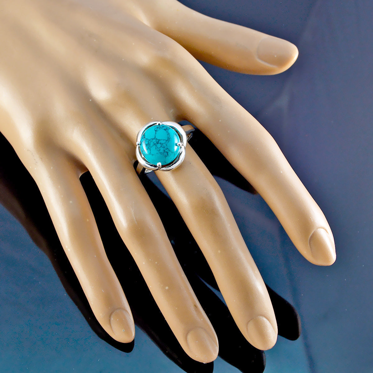 Anillo de plata de ley turquesa con gema resplandeciente, joyería personalizada