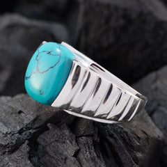 Hermoso anillo de plata turquesa con gema, joyería personalizada para mamás