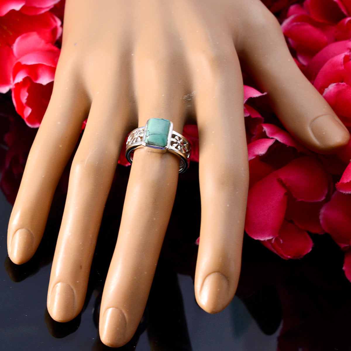Riyo Charmante Edelsteen Turquoise 925 Zilveren Ring Populaire Sieraden
