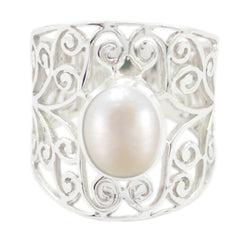Riyo Radiant Gemstone Pearl Solid Silver Ring Real Flower Jewelry