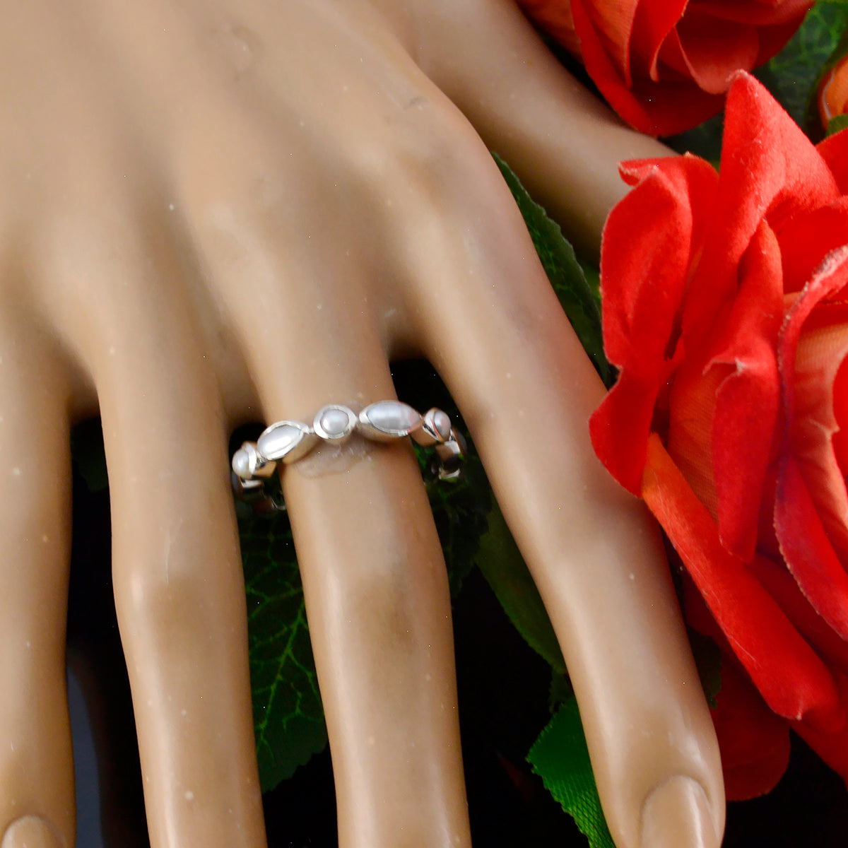 Riyo Lovesome Gemstone Pearl 925 Sterling Silver Rings Red Jewelry