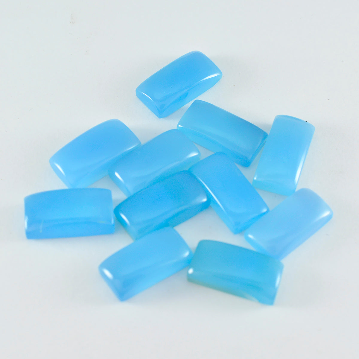 Riyogems 1PC Blue Chalcedony Cabochon 4x8 mm Baguett Shape cute Quality Loose Gems