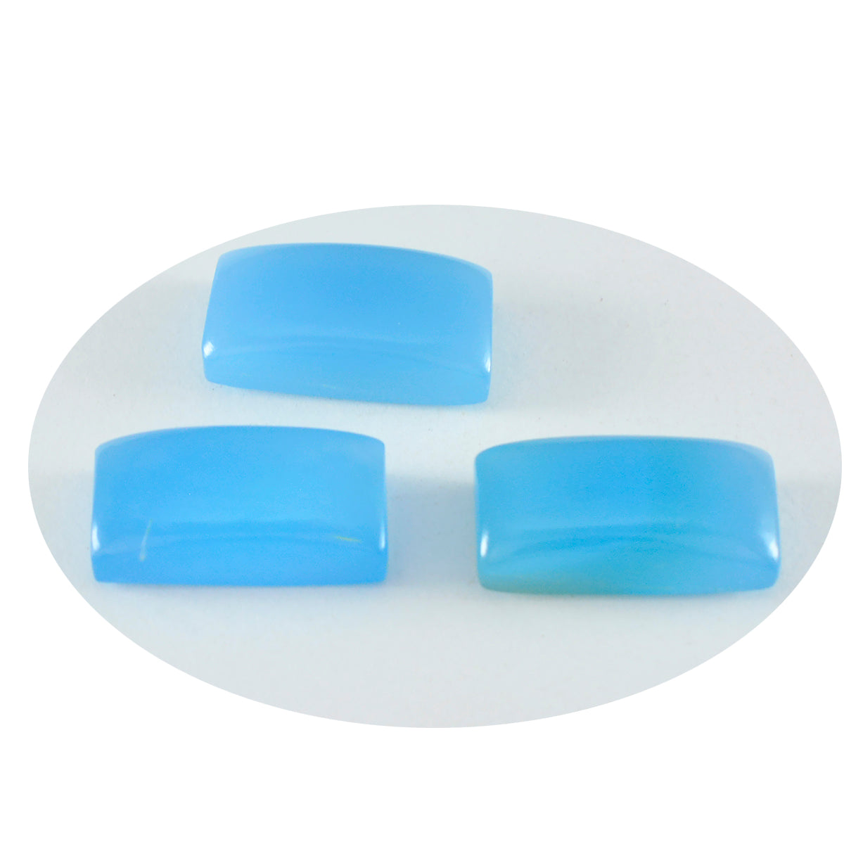 Riyogems 1 Stück blauer Chalcedon-Cabochon, 7 x 14 mm, Baguett-Form, Edelstein in AAA-Qualität