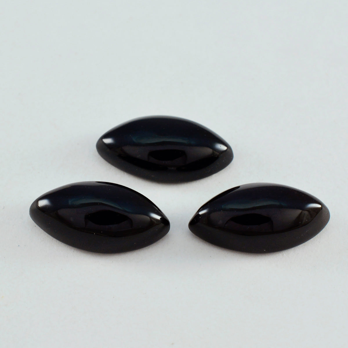 Riyogems 1 Stück schwarzer Onyx-Cabochon, 10 x 20 mm, Marquise-Form, attraktiver, hochwertiger loser Stein