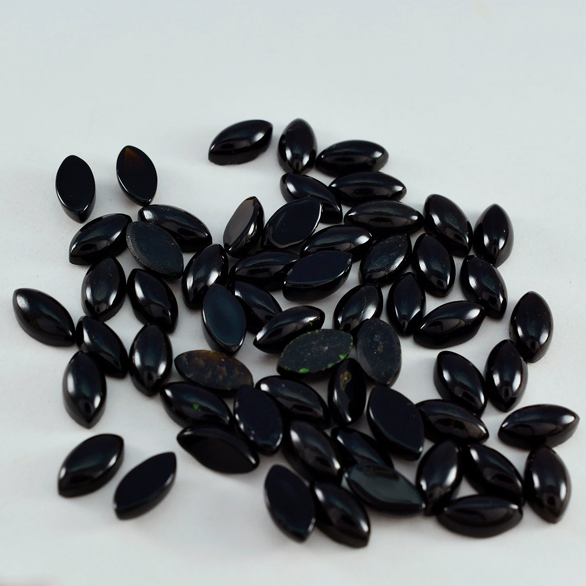 Riyogems 1 Stück schwarzer Onyx-Cabochon, 4 x 8 mm, Marquise-Form, A+-Qualitäts-Edelstein