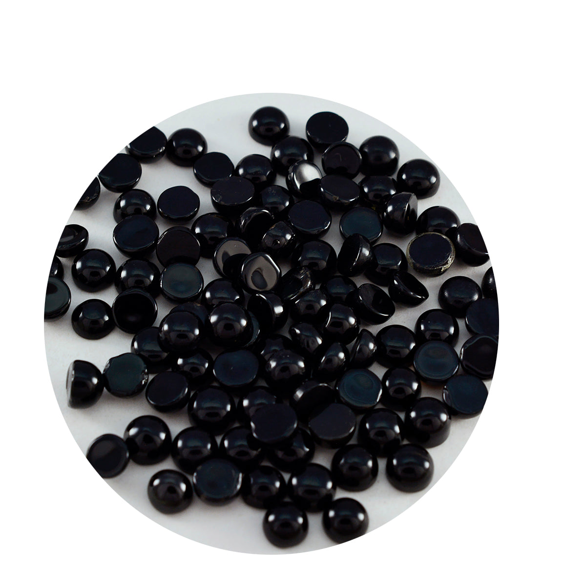 Riyogems 1pc cabochon onyx noir 4x4 mm forme ronde a + qualité pierres précieuses en vrac