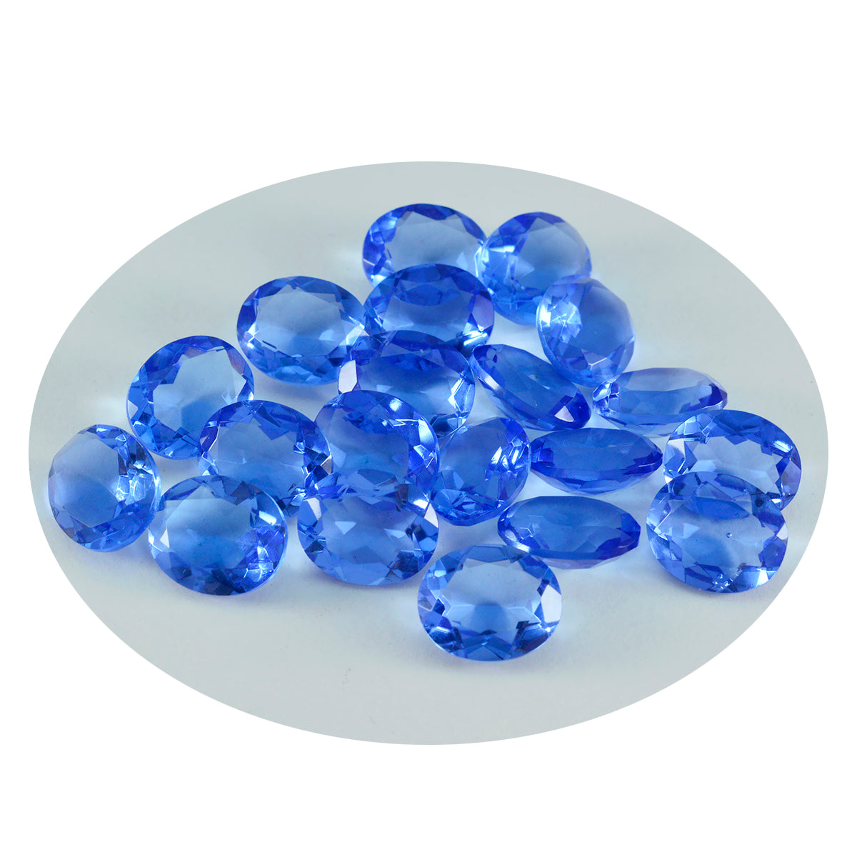 Riyogems 1 Stück blauer Saphir, CZ, facettiert, 5 x 7 mm, ovale Form, A+-Qualität, loser Edelstein