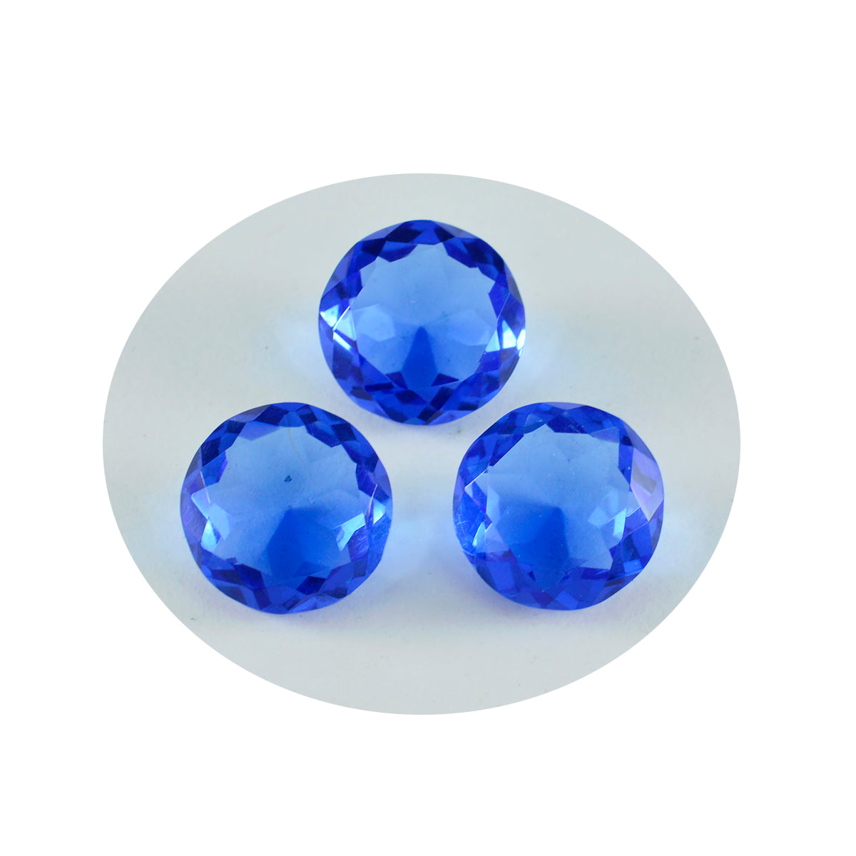 Riyogems 1 Stück blauer Saphir, CZ, facettiert, 14 x 14 mm, runde Form, Edelstein in AAA-Qualität