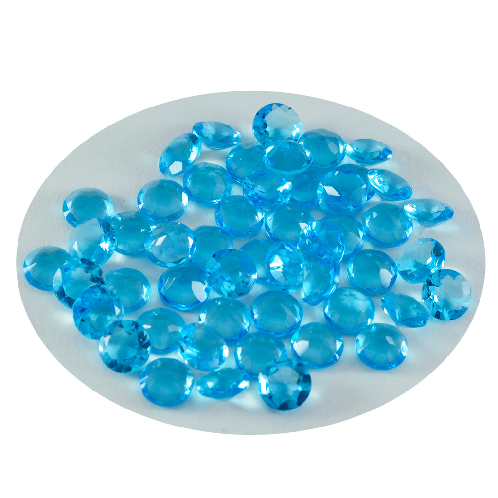 Riyogems 1PC Blue Topaz CZ Faceted 4x4 mm Round Shape superb Quality Gemstone