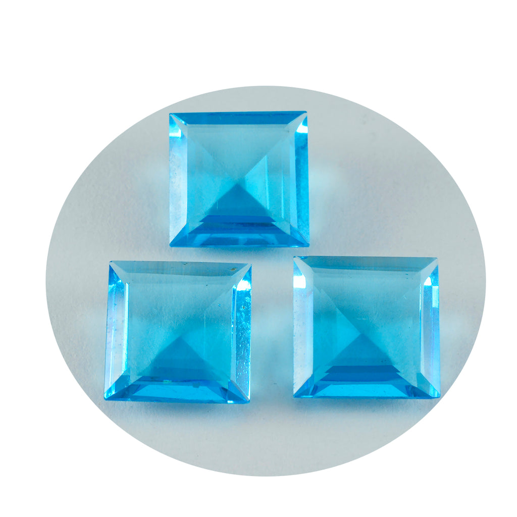 Riyogems 1PC Blue Topaz CZ Faceted 14x14 mm Square Shape lovely Quality Gems