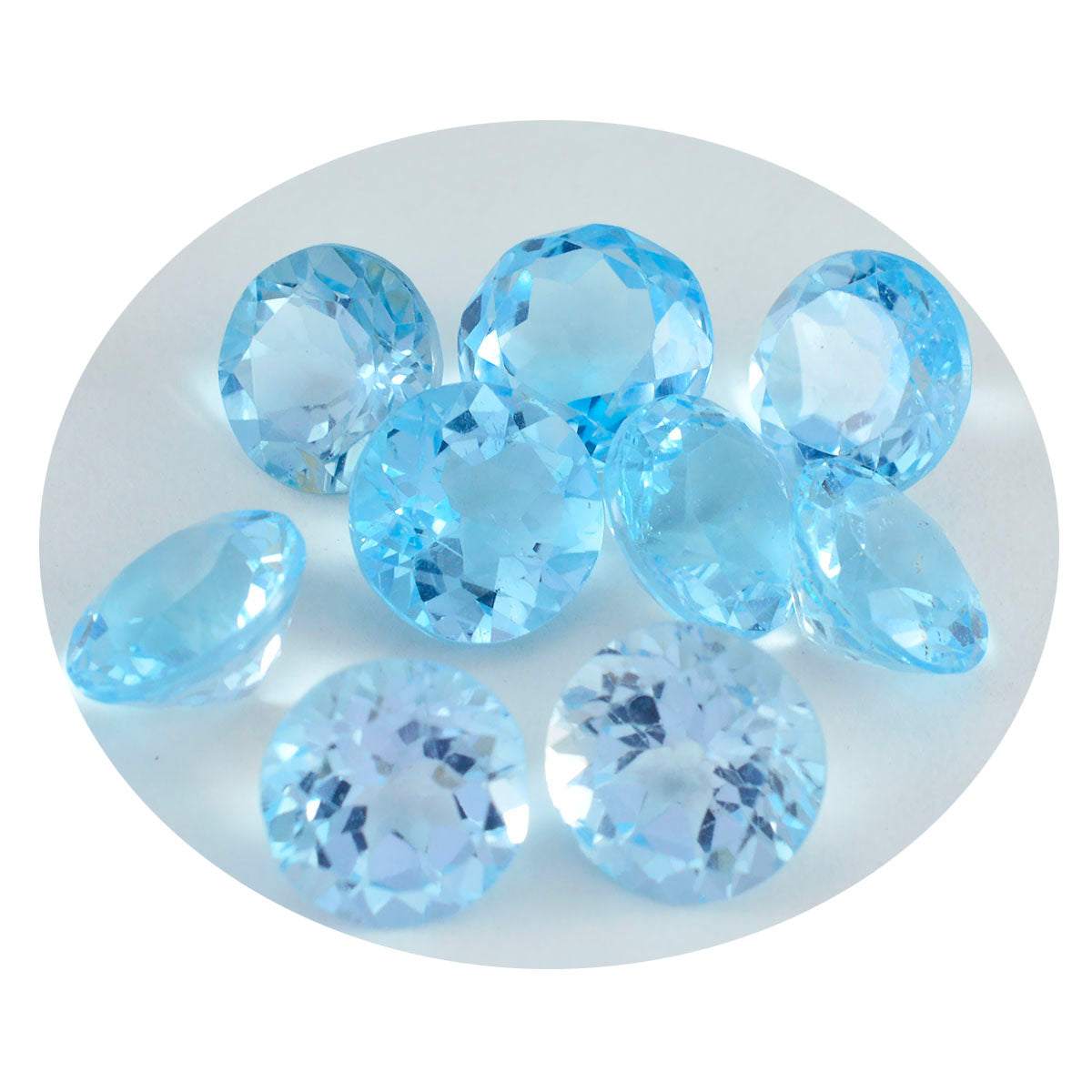 Riyogems 1 Stück natürlicher blauer Topas, facettiert, 10 x 10 mm, runde Form, ein hochwertiger Edelstein