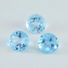Riyogems 1PC Genuine Blue Topaz Faceted 9X9 mm Round Shape cute Quality Stone