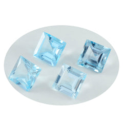 Riyogems 1PC Real Blue Topaz Faceted 6x6 mm Square Shape Nice Quality Stone
