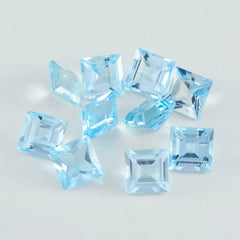 Riyogems 1 Stück echter blauer Topas, facettiert, 7 x 7 mm, quadratische Form, wunderschöner Qualitäts-Edelstein