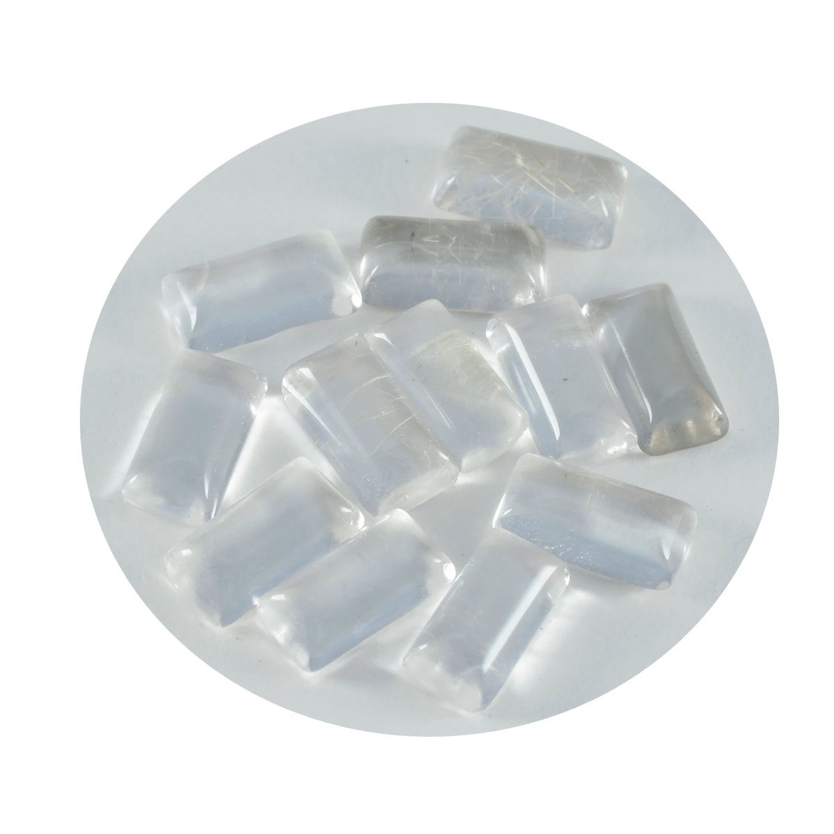 Riyogems 1 Stück weißer Kristallquarz-Cabochon, 8 x 16 mm, Baguett-Form, schöne Edelsteine von guter Qualität