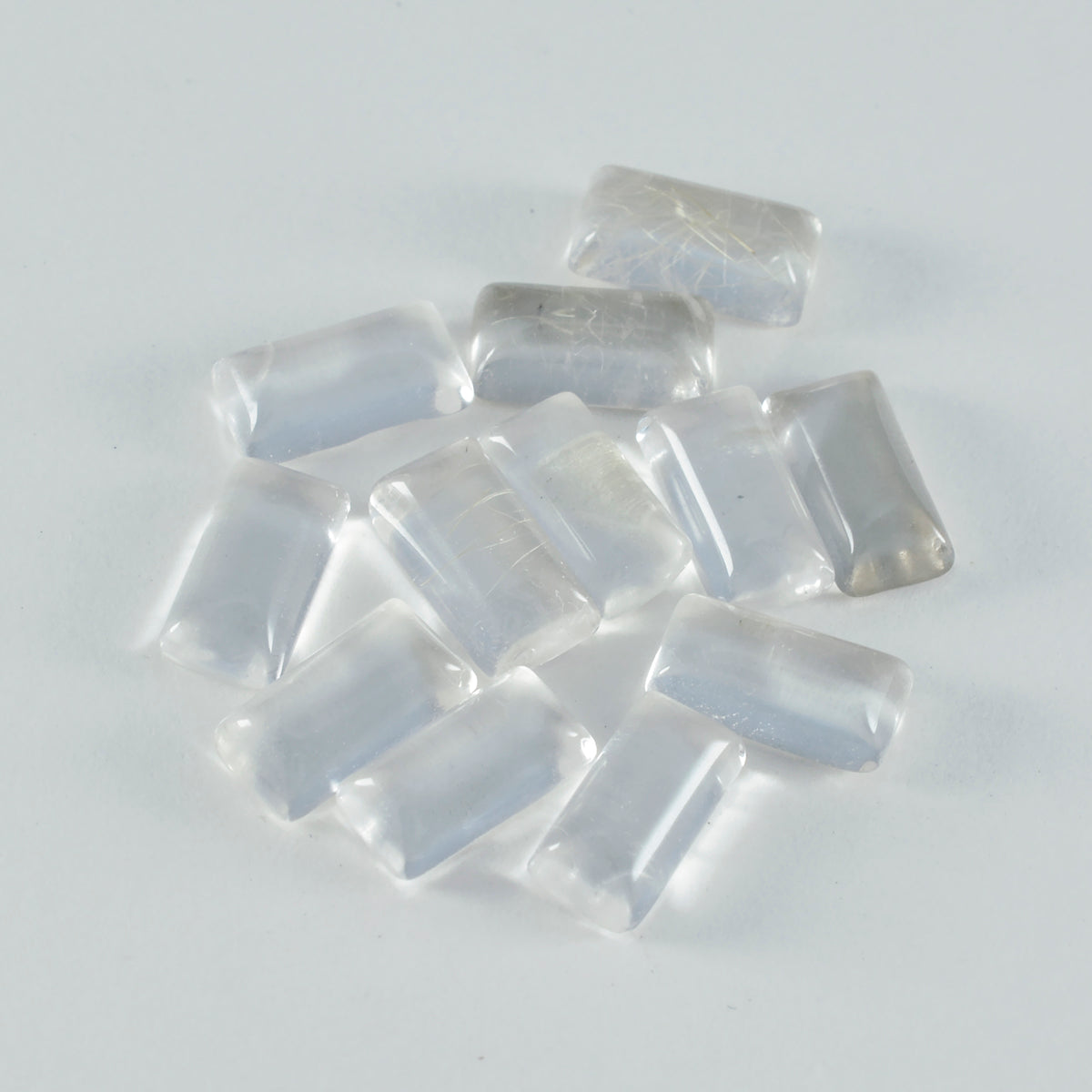 Riyogems 1 Stück weißer Kristallquarz-Cabochon, 8 x 16 mm, Baguett-Form, schöne Edelsteine von guter Qualität