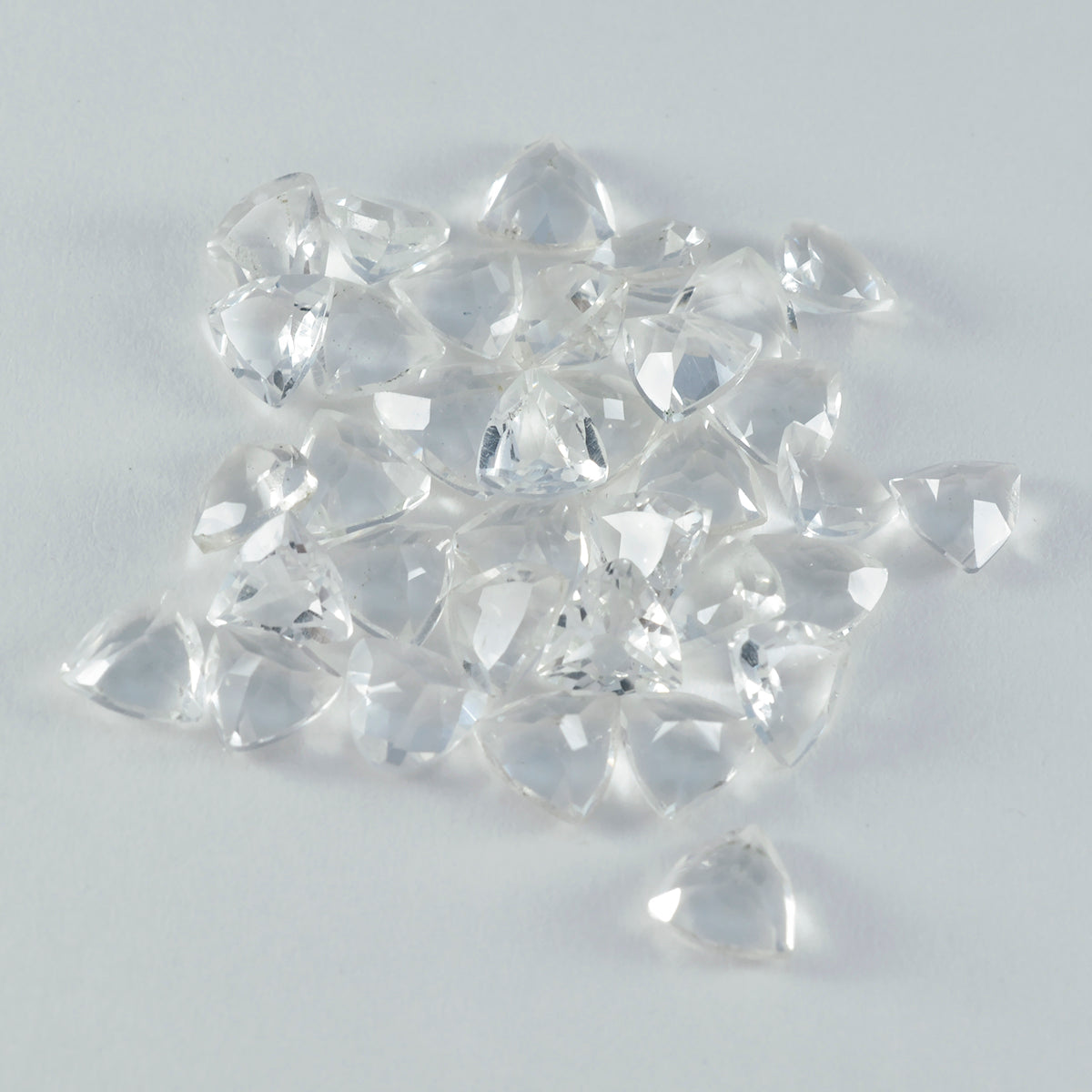 Riyogems 1PC White Crystal Quartz Faceted 7x7 mm Trillion Shape superb Quality Gemstone