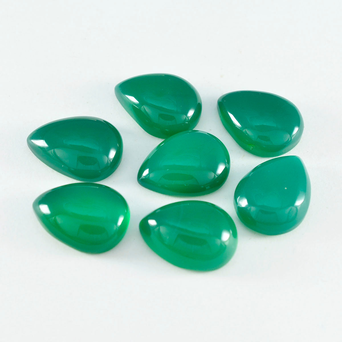 Riyogems 1 Stück grüner Onyx-Cabochon, 10 x 14 mm, Birnenform, tolle Qualität, lose Edelsteine