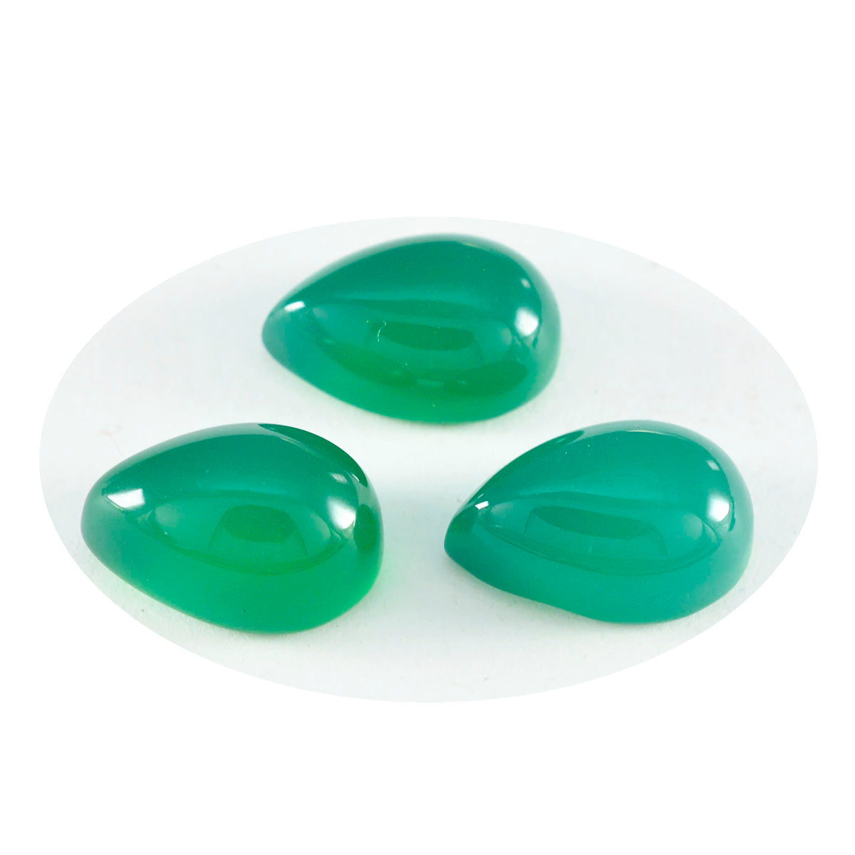 Riyogems 1 cabochon d'onyx vert 7x10 mm en forme de poire, pierre précieuse de belle qualité