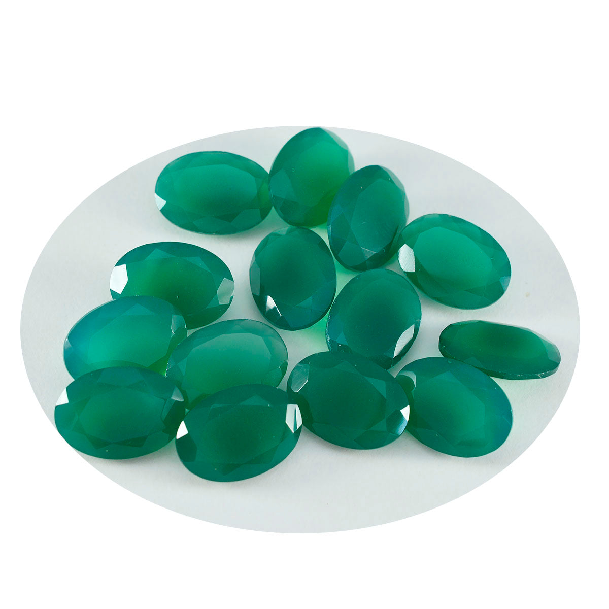 Riyogems 1 pièce d'onyx vert véritable à facettes 6x8mm forme ovale belle qualité pierre précieuse en vrac