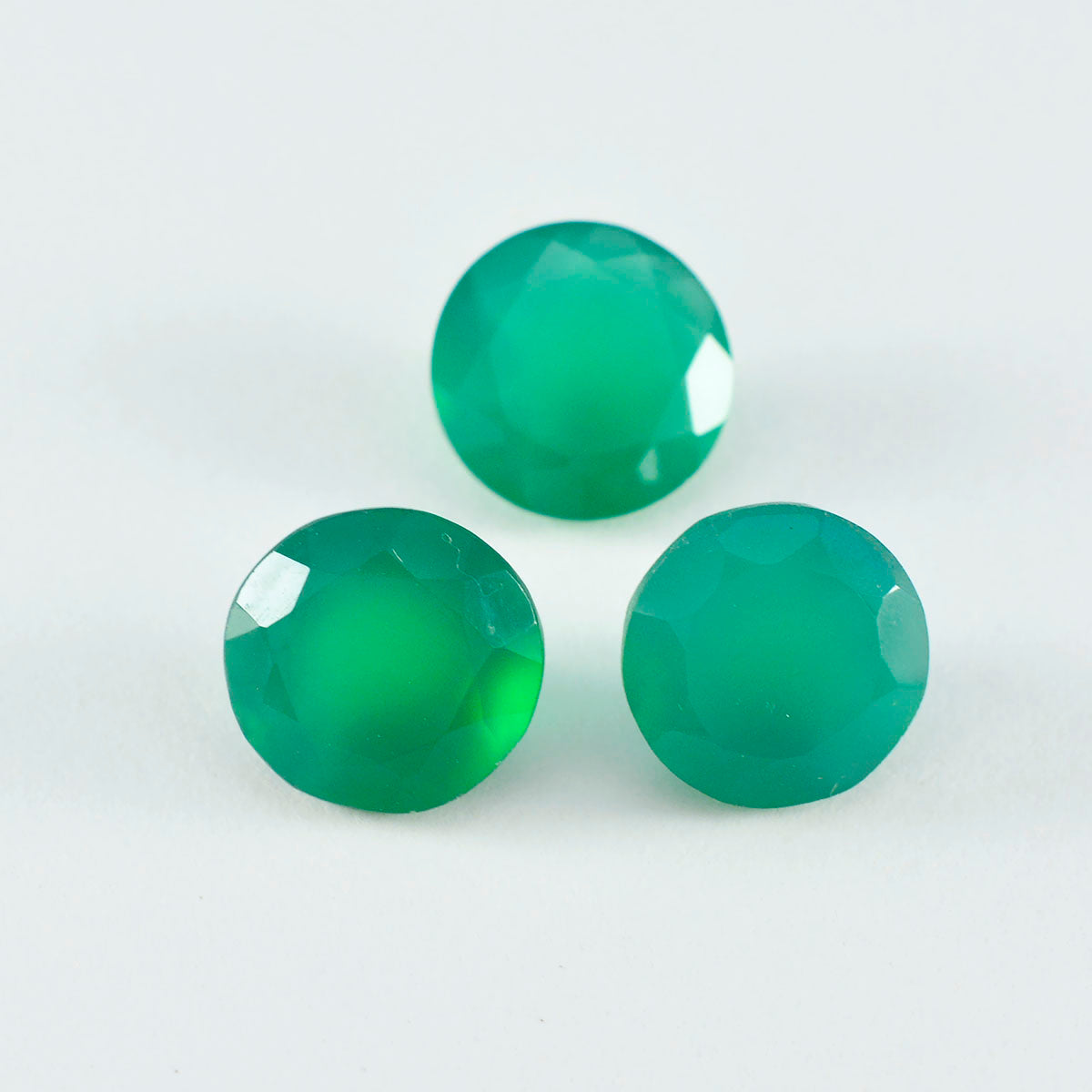 Riyogems 1 Stück natürlicher grüner Onyx, facettiert, 11 x 11 mm, runde Form, hübscher, hochwertiger loser Stein