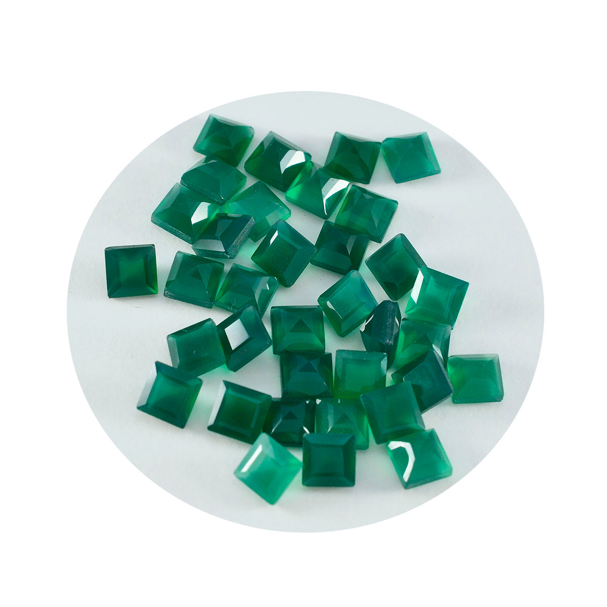 riyogems 1pc リアル グリーン オニキス ファセット 5x5 mm 正方形の形状の見栄えの良い品質のルース宝石