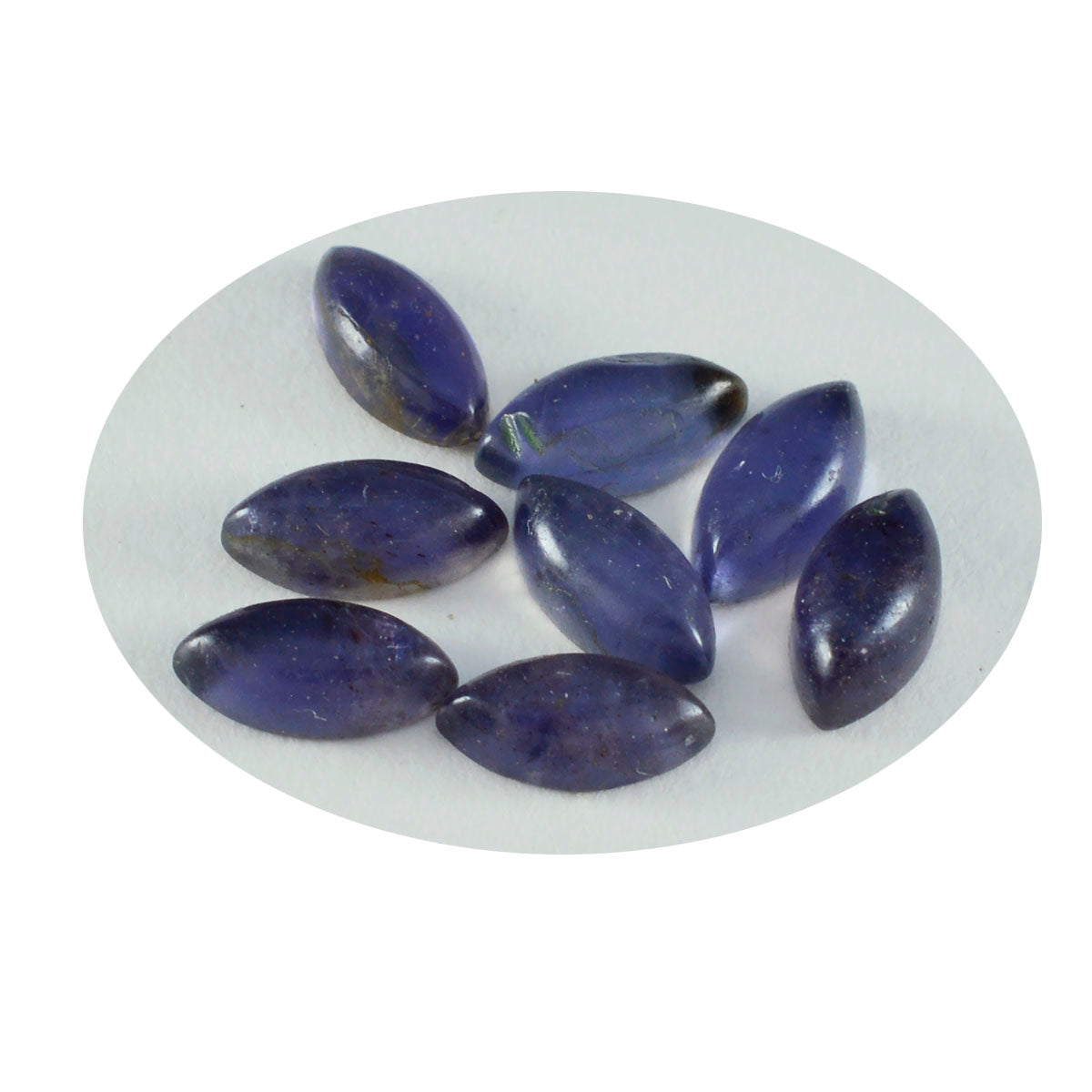 Riyogems 1 cabochon iolite bleu 5x10 mm forme marquise pierre précieuse de belle qualité