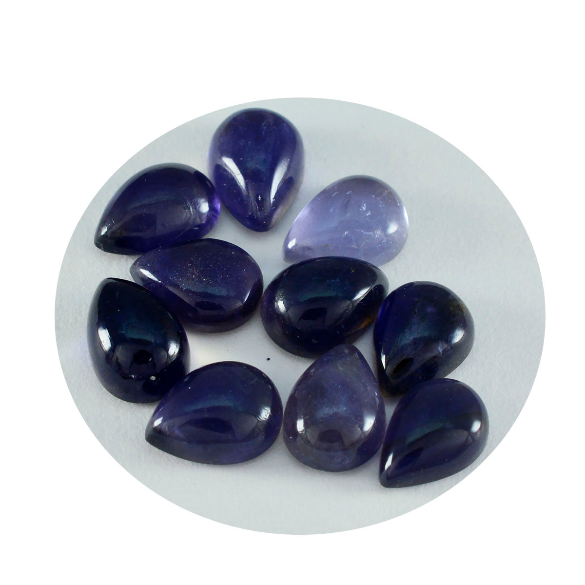 riyogems 1 st blå iolit cabochon 10x14 mm päronform skönhetskvalitet lös sten