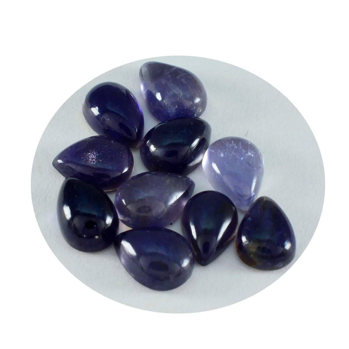 riyogems 1st blå iolit cabochon 12x16 mm päronform fantastisk kvalitet lös ädelsten