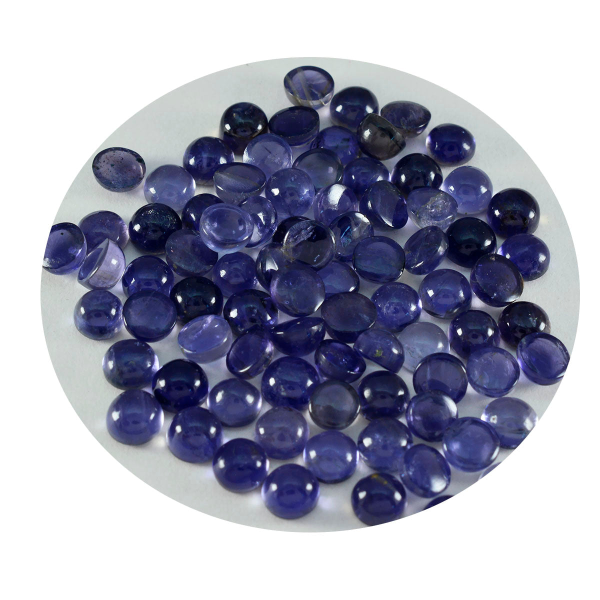 Riyogems 1 cabochon iolite bleu 4x4 mm forme ronde a pierres précieuses de qualité