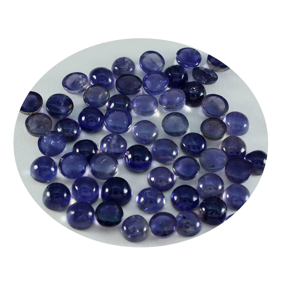 riyogems 1 st blå iolit cabochon 5x5 mm rund form aa kvalitetssten