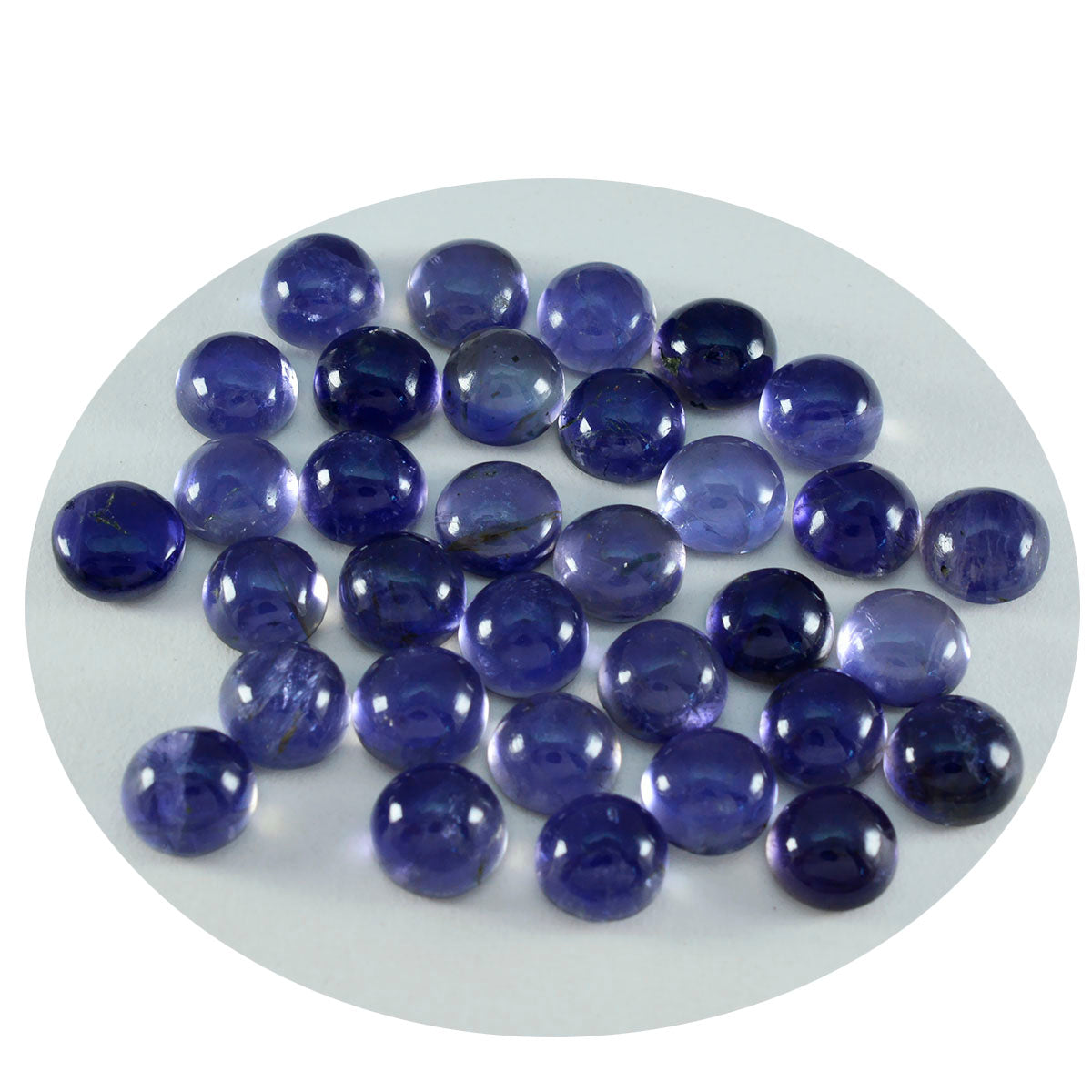 Riyogems 1PC Blue Iolite Cabochon 7x7 mm Round Shape A+ Quality Loose Gem
