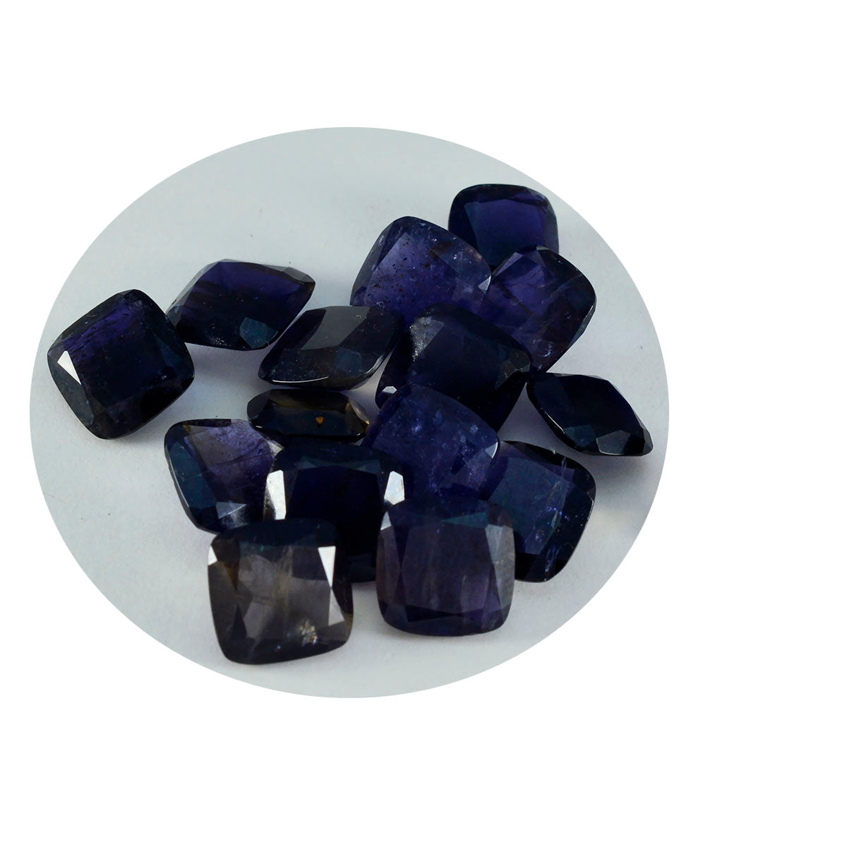 Riyogems 1 pièce d'iolite bleue à facettes 11x11mm en forme de coussin, gemme en vrac de grande qualité