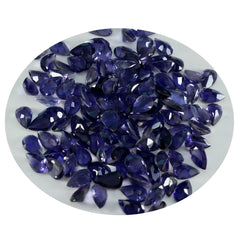 Riyogems 1PC Blue Iolite Faceted 4x6 mm Pear Shape Nice Quality Stone
