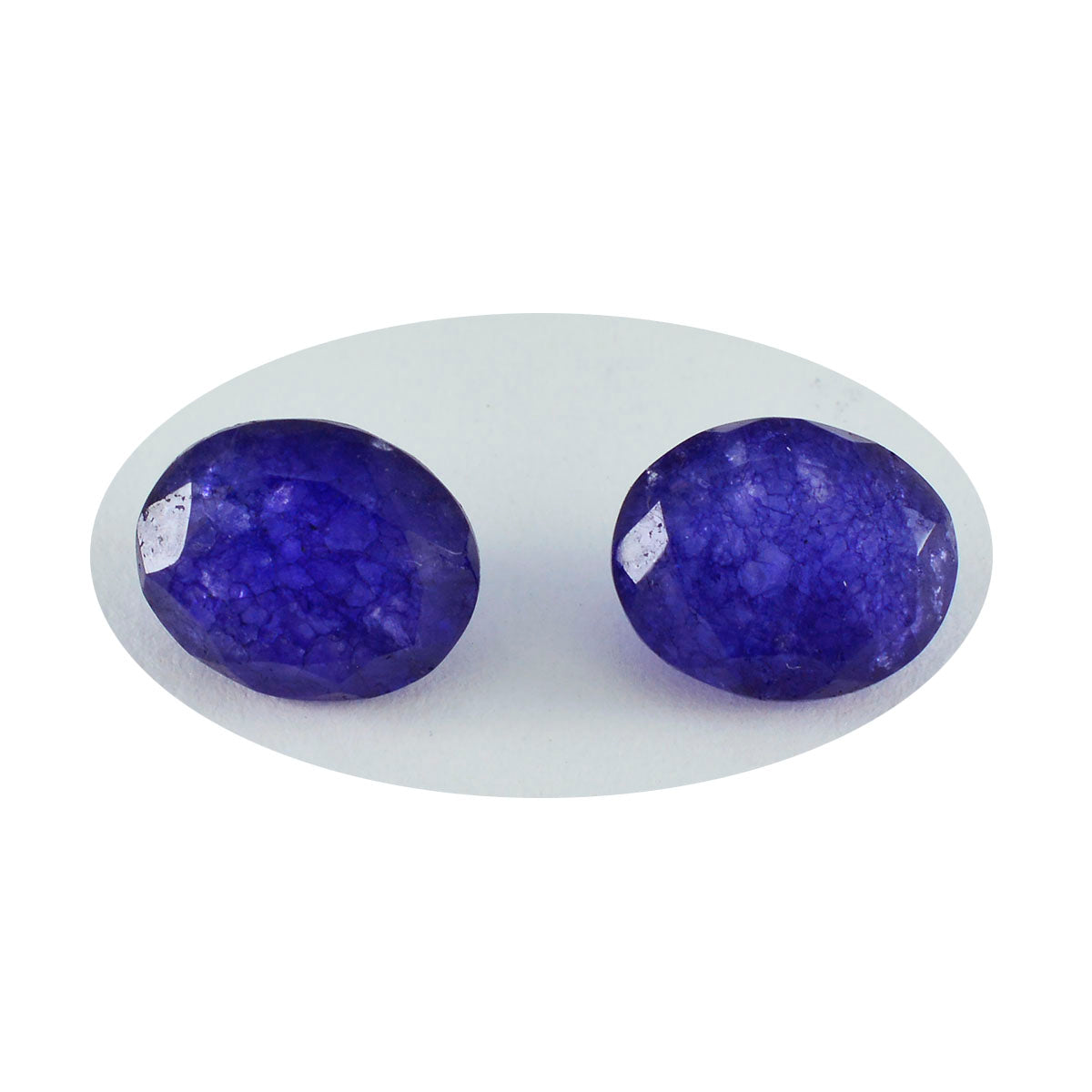 Riyogems 1 Stück echter blauer Jaspis, facettiert, 7 x 9 mm, ovale Form, attraktive Qualitätsedelsteine