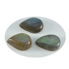 Riyogems, 1 pieza, cabujón de labradorita gris, 10x14mm, forma de pera, piedra suelta de calidad sorprendente