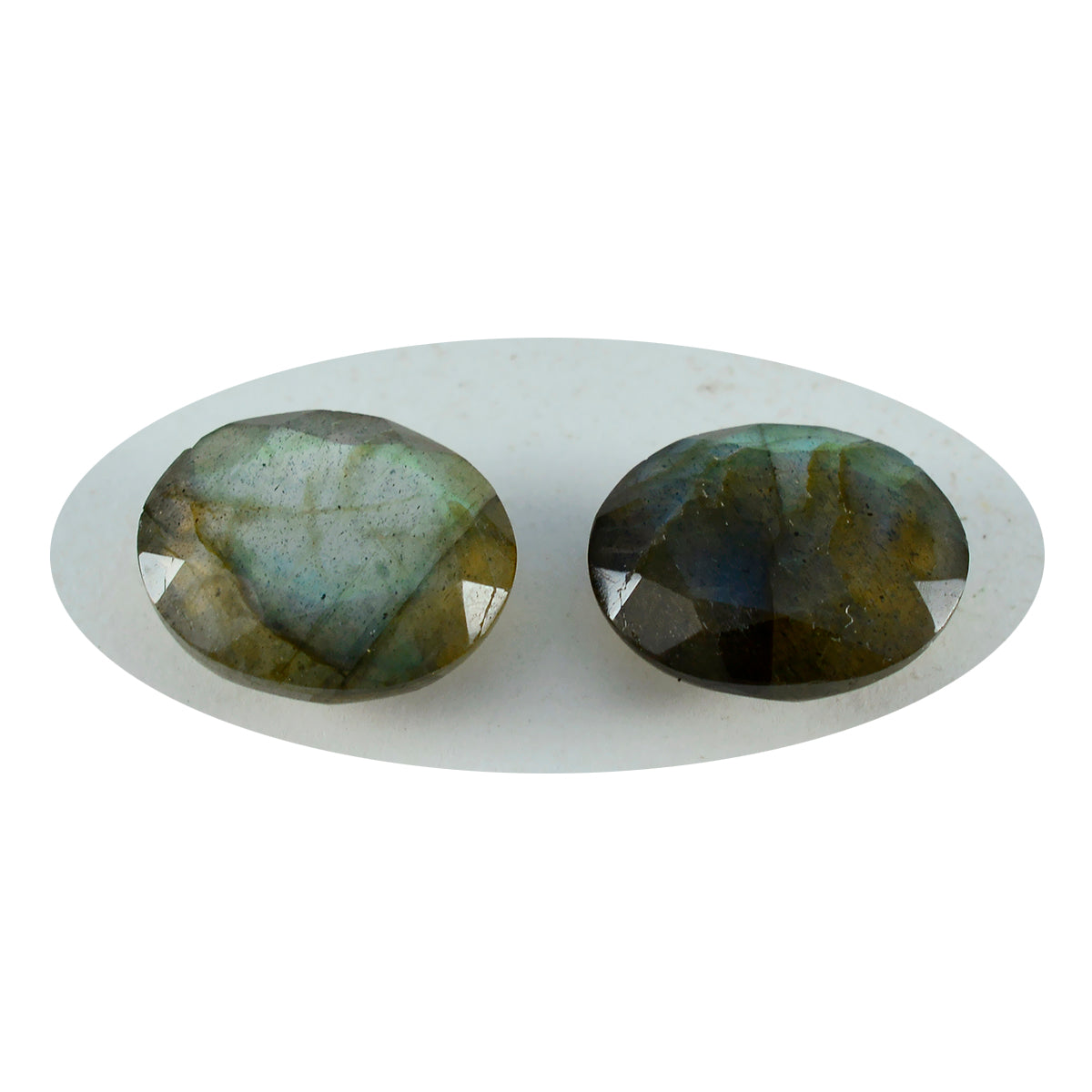 Riyogems 1pc véritable labradorite grise à facettes 10x12mm forme ovale jolies pierres précieuses de qualité