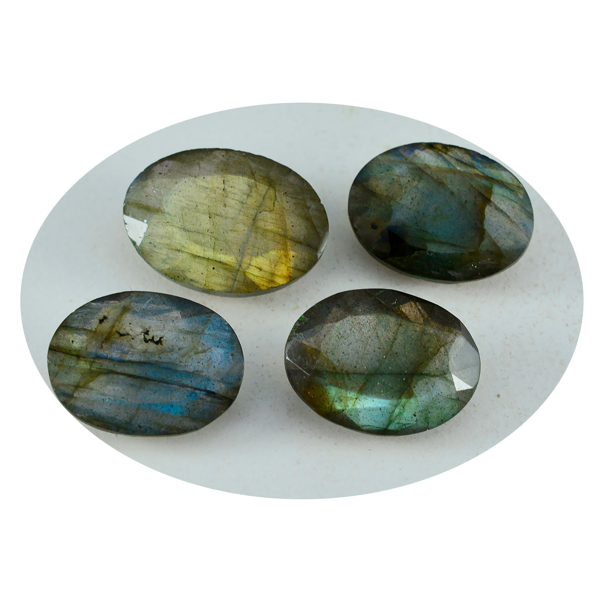 Riyogems 1PC Real Grey Labradorite Faceted 12x16 mm Oval Shape good-looking Quality Gemstone