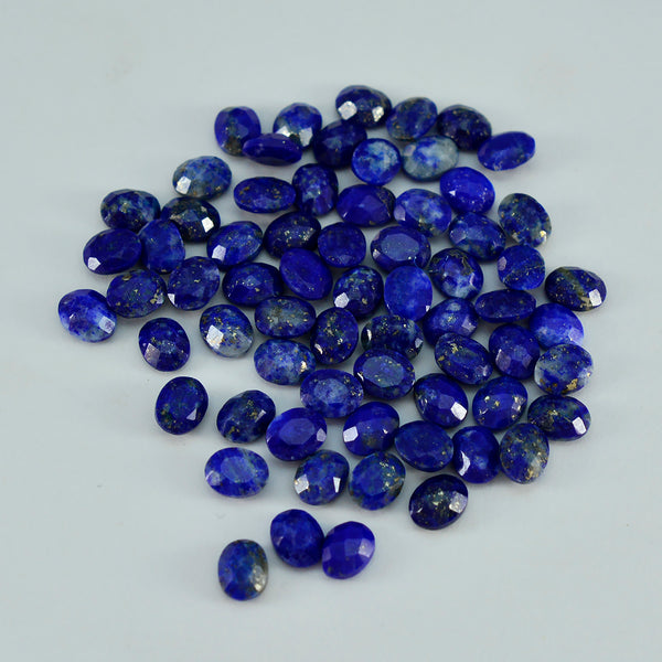 Riyogems 1 Stück echter blauer Lapislazuli, facettiert, 4 x 6 mm, ovale Form, hübscher Qualitäts-Edelstein