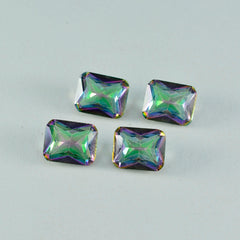 Riyogems 1pc quartz mystique multicolore à facettes 10x14mm forme octogonale gemme de qualité surprenante