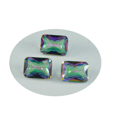 Riyogems 1pc quartz mystique multicolore à facettes 8x10mm forme octogonale belles pierres précieuses en vrac de qualité