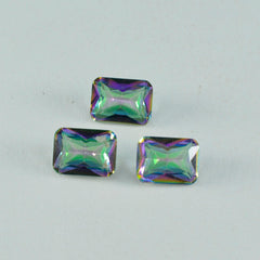 Riyogems 1pc quartz mystique multicolore à facettes 8x10mm forme octogonale belles pierres précieuses en vrac de qualité